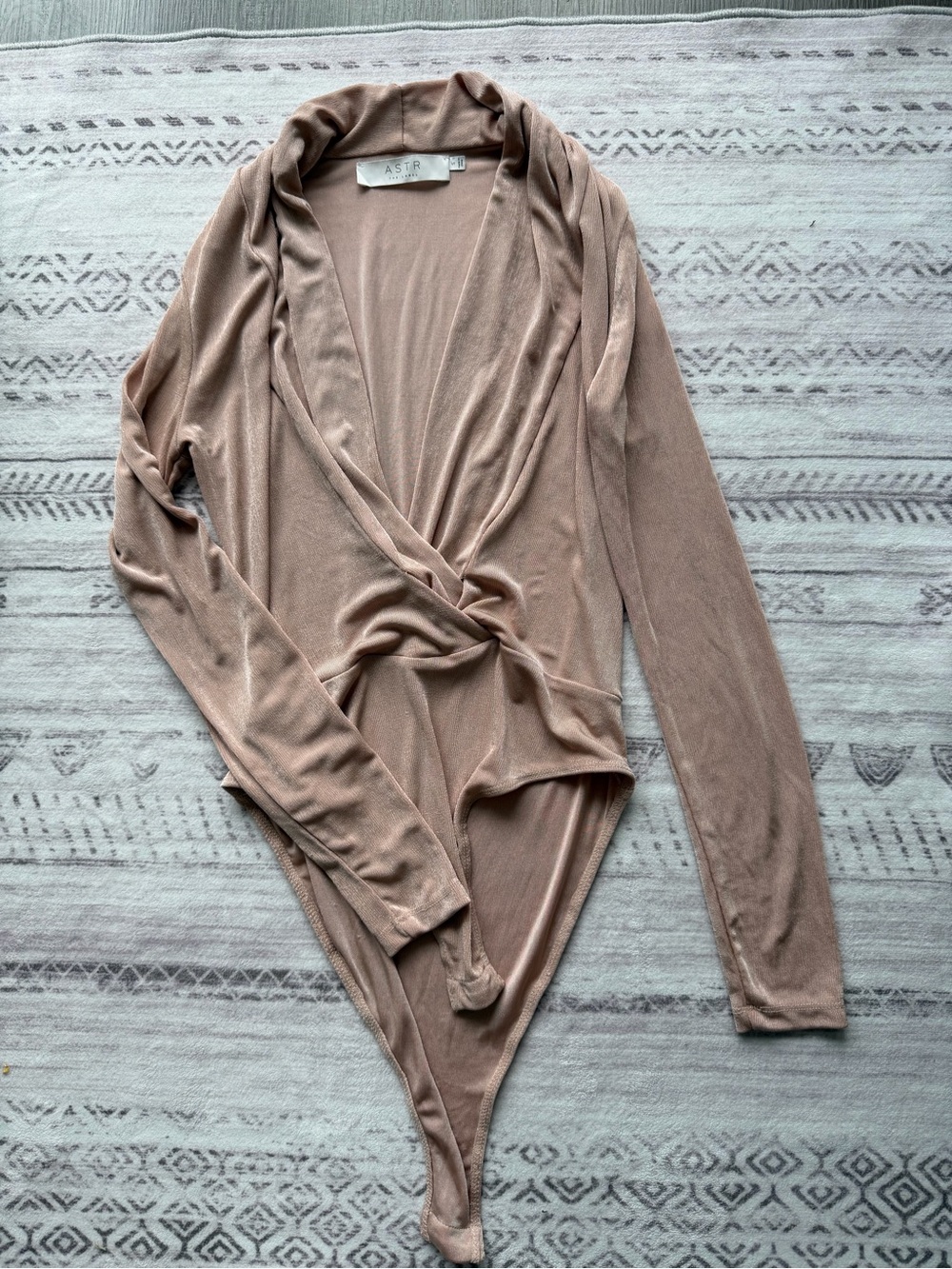 Astr Taupe Wrap-Front Long Sleeve Bodysuit